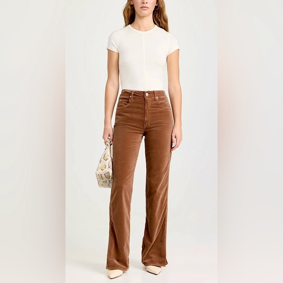 *NWT* AMO Liz Velvet High Rise Split Flare Jeans in Rust - Picture 9 of 10